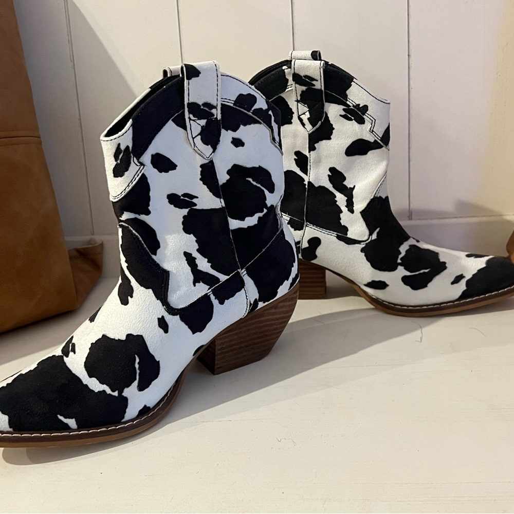 Cow print boots